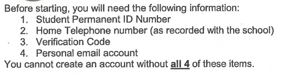 Image of what is needed for Aeries Parent Portal